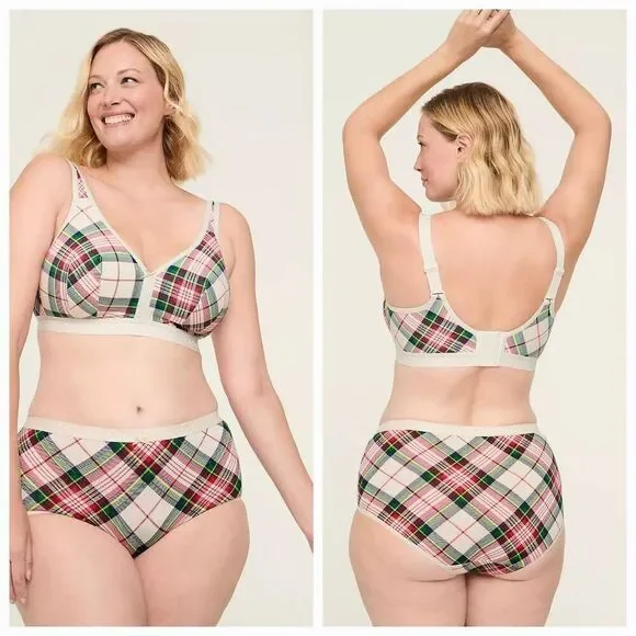 Cacique Plaid Christmas Lightly Lined No-Wire Bra Sz. 38H - Picture 2 of 11
